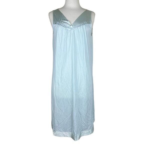 Vintage 80s Vanity Fair Blue Nightgown Lingerie Slip Dress Babydoll Size Medium - Picture 2 of 10